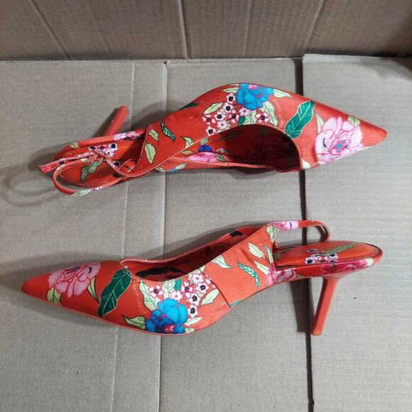 ALDO Women's US 10 Red Floral Print Slingback Stiletto Heels - Picture 5 of 9